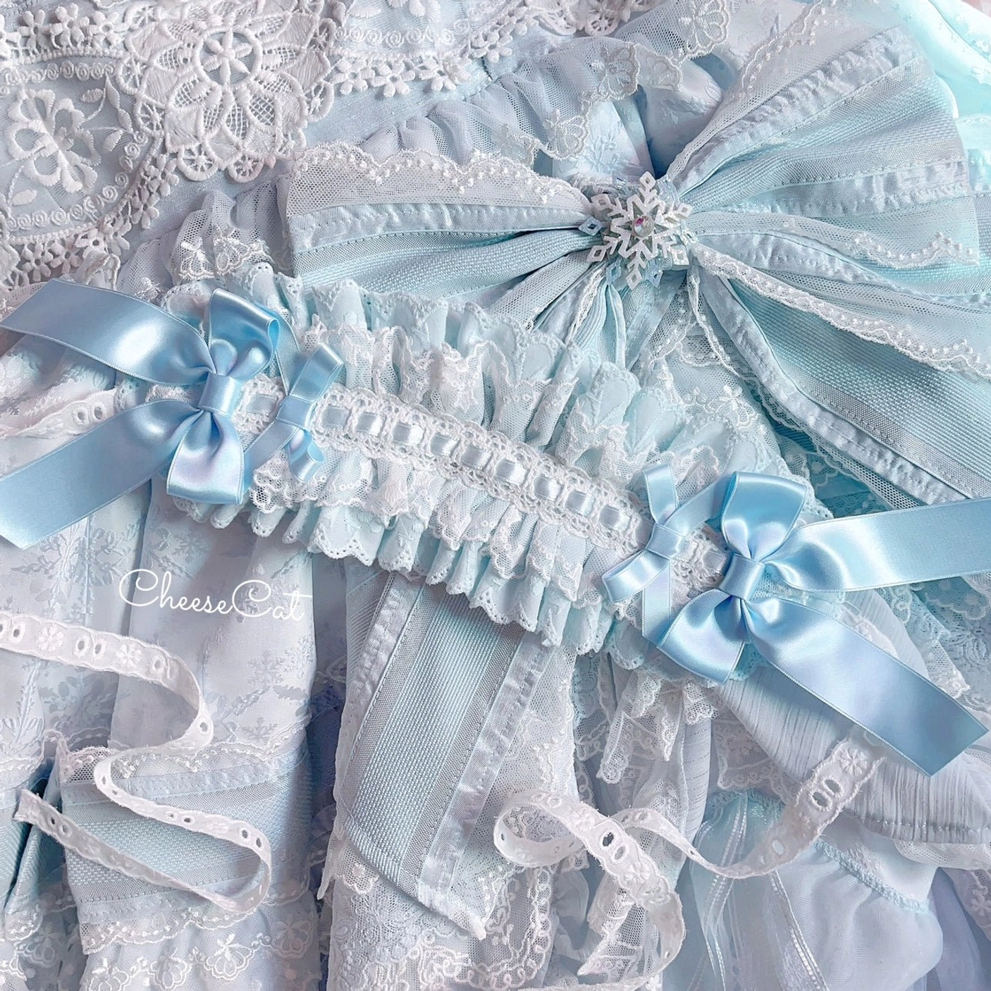 Sweet Lolita lace headband with satin bow accessory detail shot emphasizing delicate embroidery and quality material construction