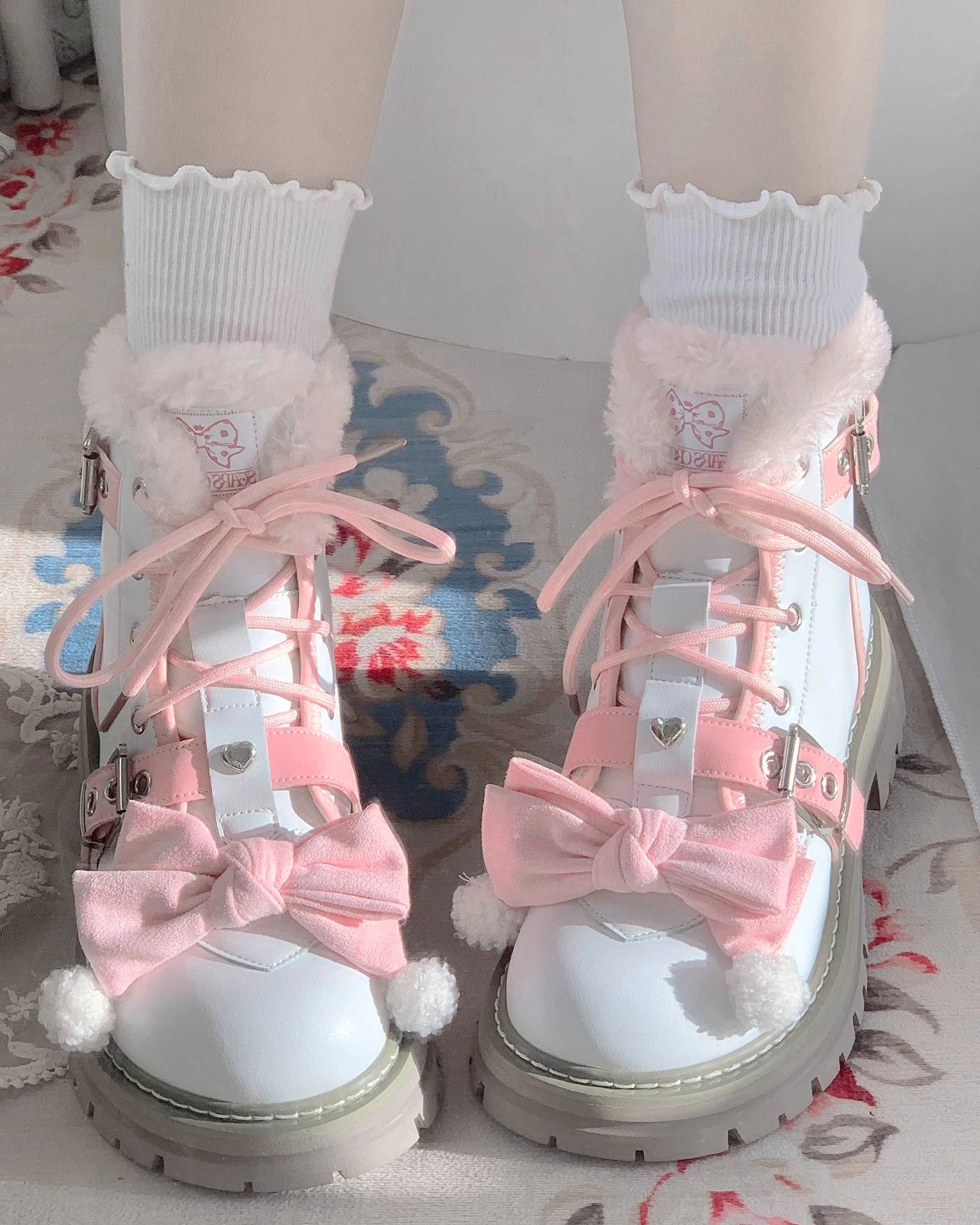 Sweet lolita martin boots elastic sole technology one-size flexibility comfortable plush lining microfiber lambswool