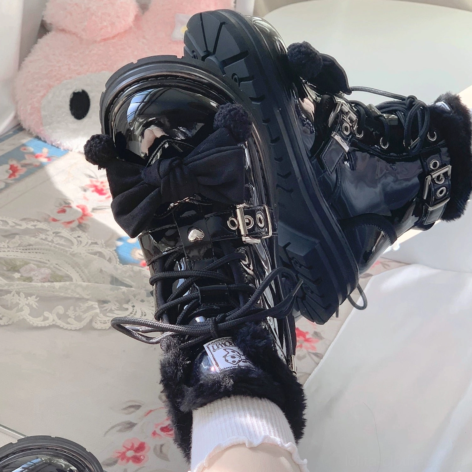 Sweet lolita martin boots five shoelace holes dual decorative metal buckles premium hardware design