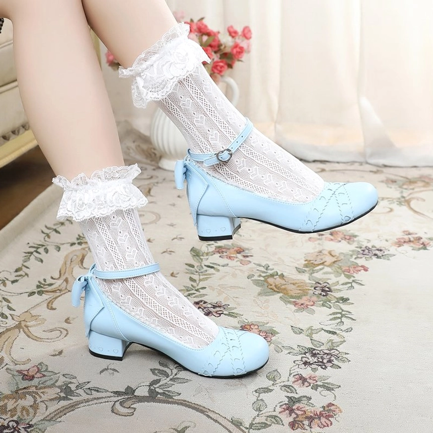 Sweet lolita Mary Jane round toe flat shoes lightweight construction featuring shallow opening and slimming cortical details for comfortable all-day wear