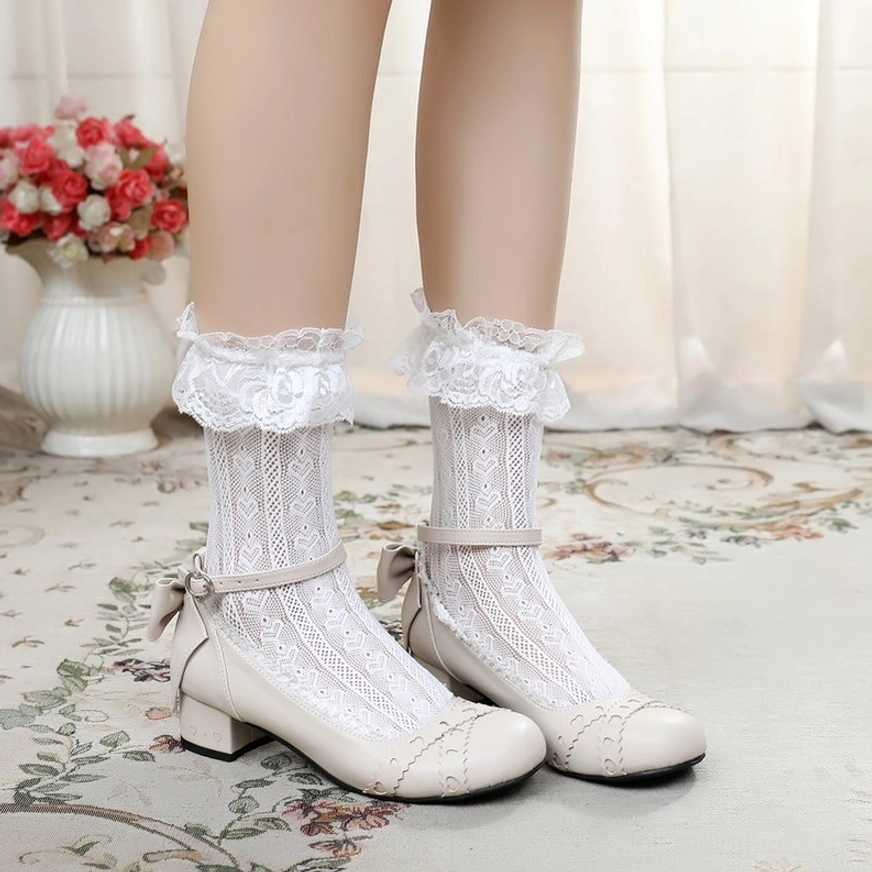 Sweet lolita Mary Jane round toe flat shoes low block heel profile showcasing 1-3cm height and elegant proportions for sweet lolita aesthetic