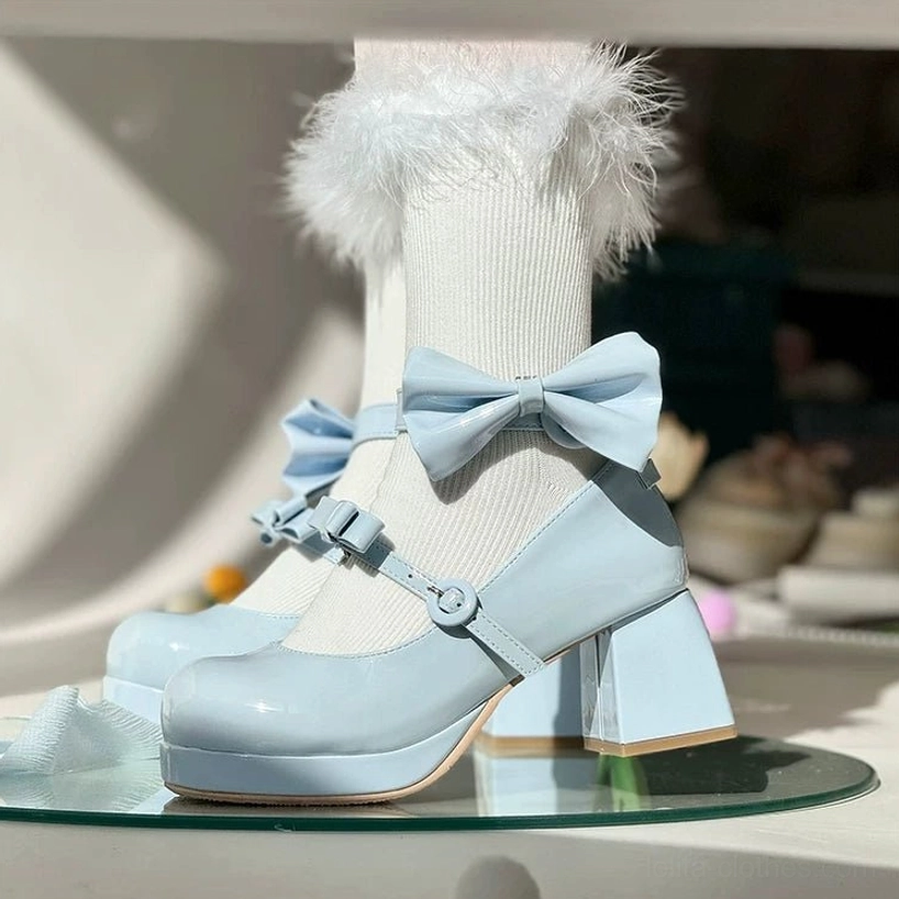 Sweet lolita mary jane chunky heel shoes toe box round shape comfortable fit design feature showcase