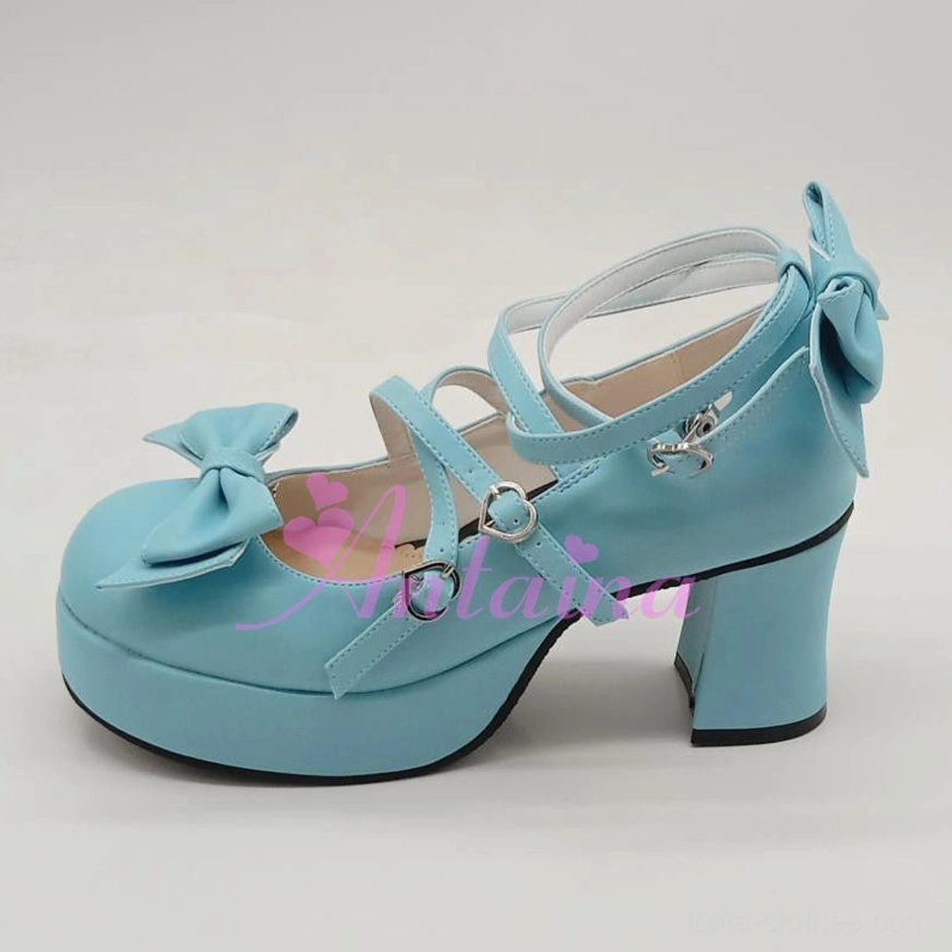 Sweet Lolita Mary Jane platform shoe detail comparison showing glossy versus matte finish options for different coordinate aesthetic preferences