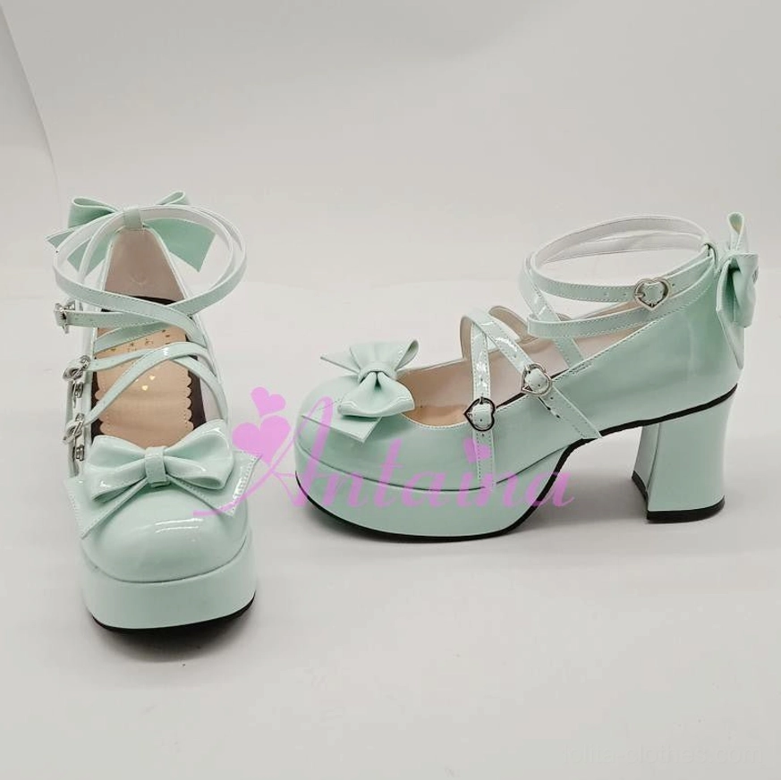 Sweet Lolita Mary Jane platform shoe worn with leg warmers and calf-high socks demonstrating legwear pairing options for authentic Lolita style