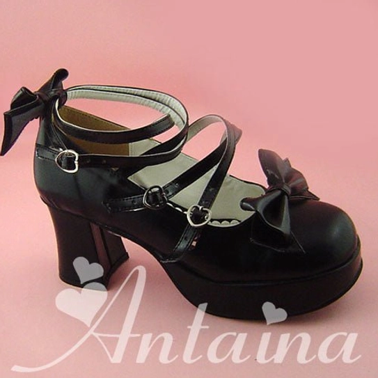 Sweet Lolita Mary Jane platform shoe worn at outdoor Lolita event showing real-world styling in natural lighting and convention setting