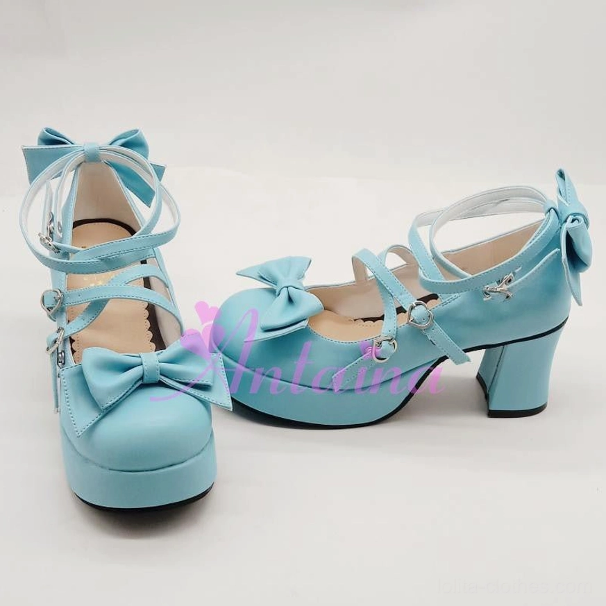 Sweet Lolita Mary Jane platform shoe sizing guide showing EU size conversion to cm and inches measurements for accurate fit selection