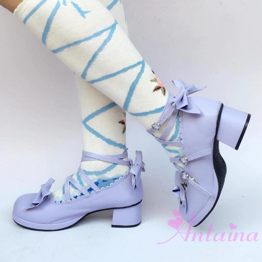 Multiple sweet Lolita Mary Jane platform shoes in various colors arranged flat lay display showing color palette range and design consistency