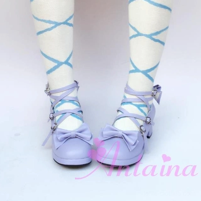 Sweet Lolita Mary Jane platform shoes in multiple colorways arranged to showcase color variety from pastel to darker tone options