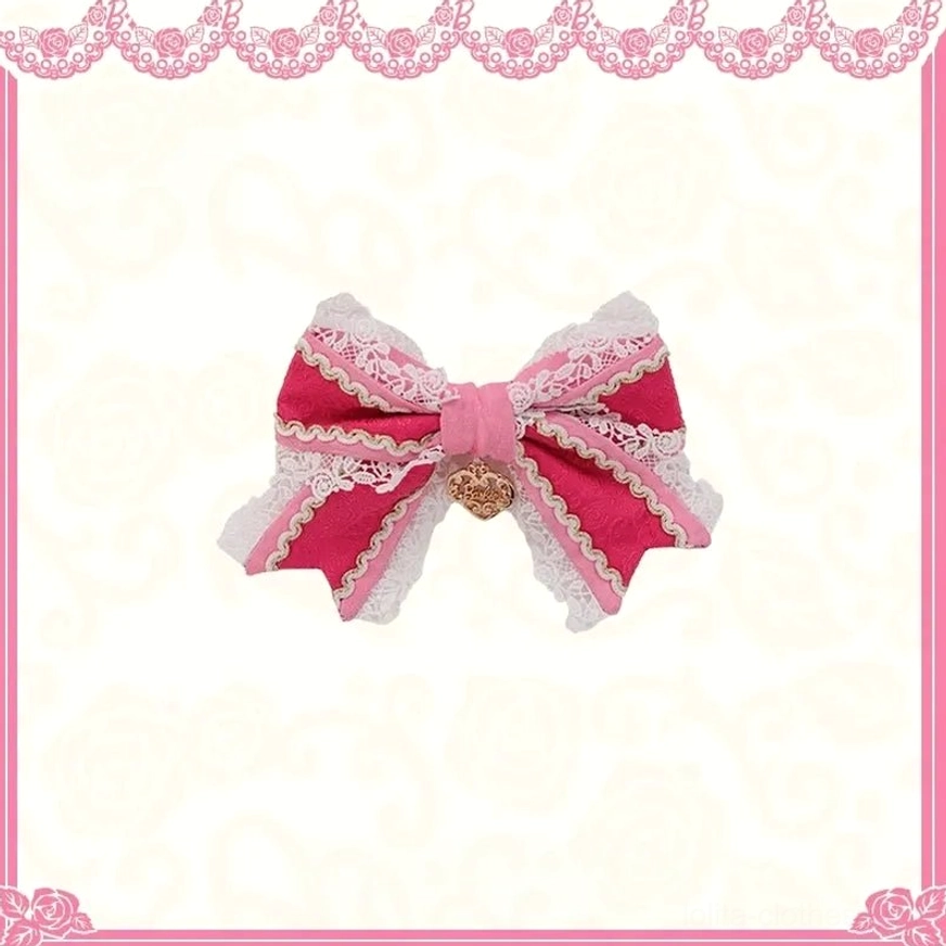 Sweet lolita dress matching bow headdress accessory detail view, coordinating with one-piece princess dress and jumper skirt, completing princess-like ensemble for complete look