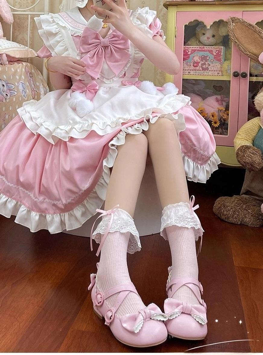 Sweet lolita mid-calf socks collection in five colors showing versatile color options for lolita fashion coordinate building