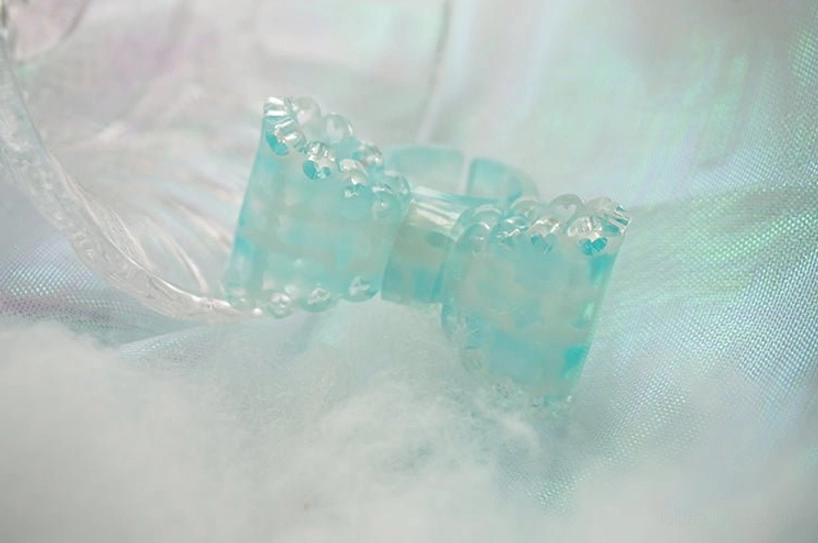 mint blue lolita bow ring pastel kawaii jewelry adjustable open band ring