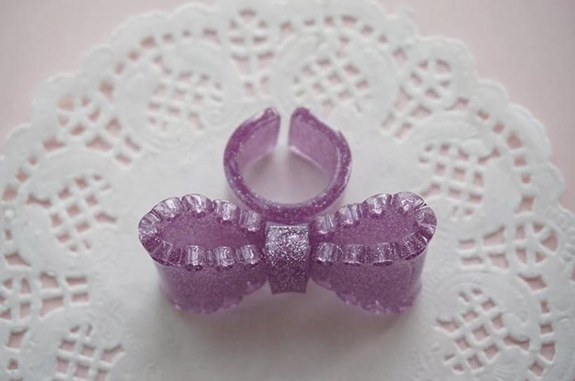 mint green lolita bow ring glitter resin lightweight adjustable fit ring band