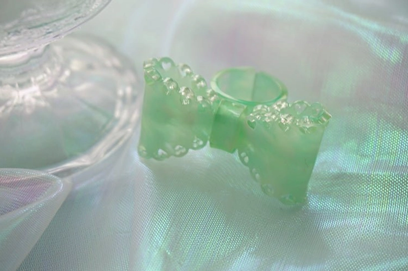 mint green bow ring soft pastel glitter resin sweet lolita fashion accessory