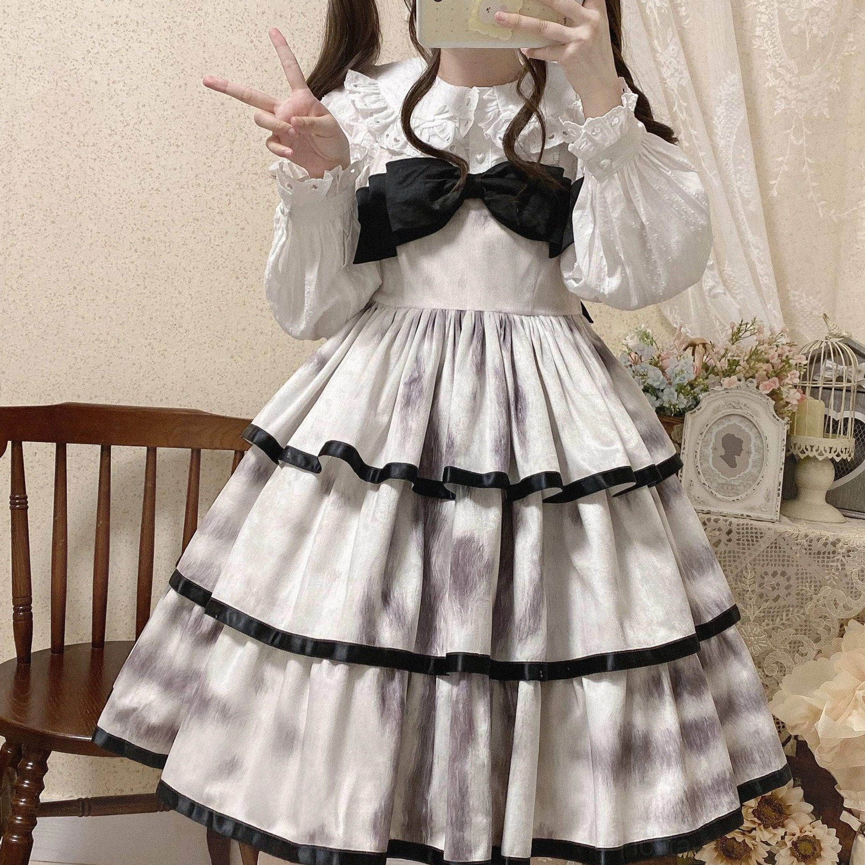 Sweet lolita blouse doll collar with puff sleeves multiple color options white pink beige blackpink