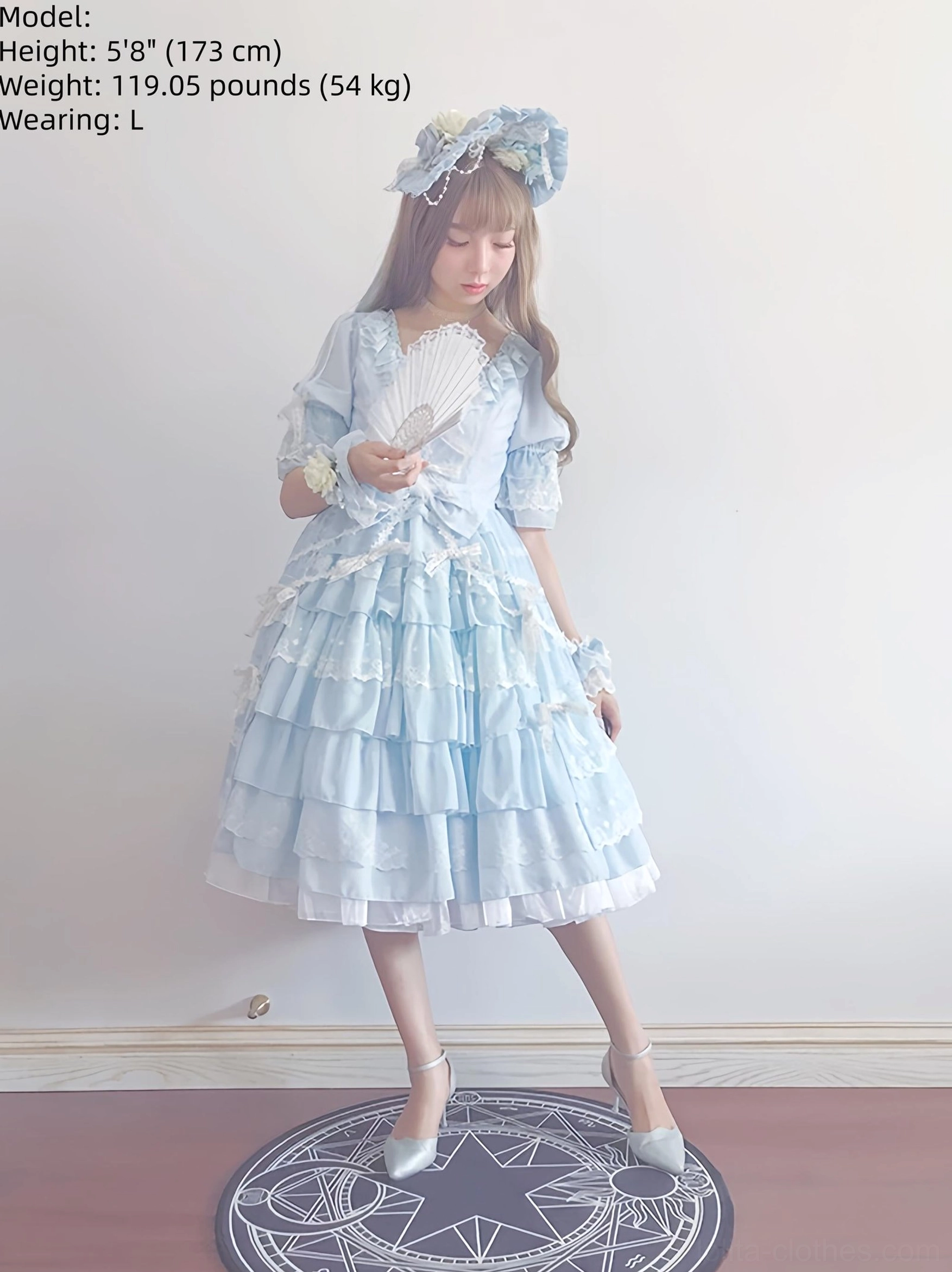Sweet Lolita OP dress complete package including dress, waist tie, waist bow, and eight hem bows, ready for immediate wear