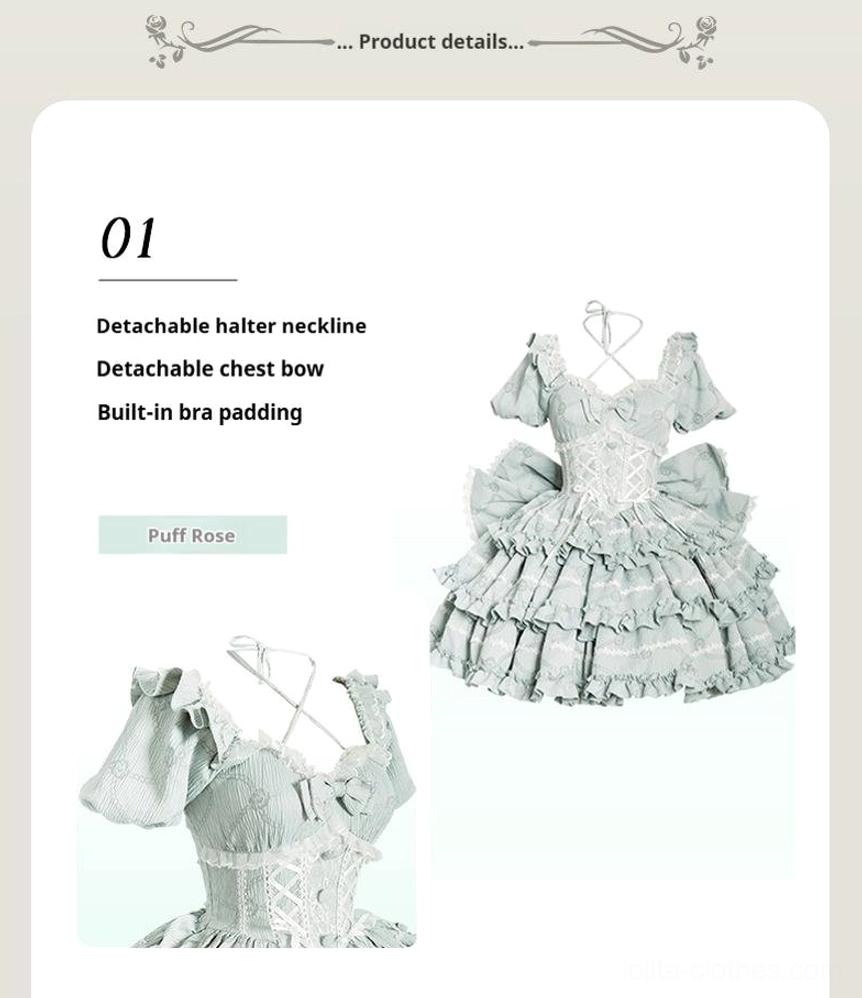 Sweet lolita OP dress detachable bow detail construction close-up fabric texture jacquard weave premium quality