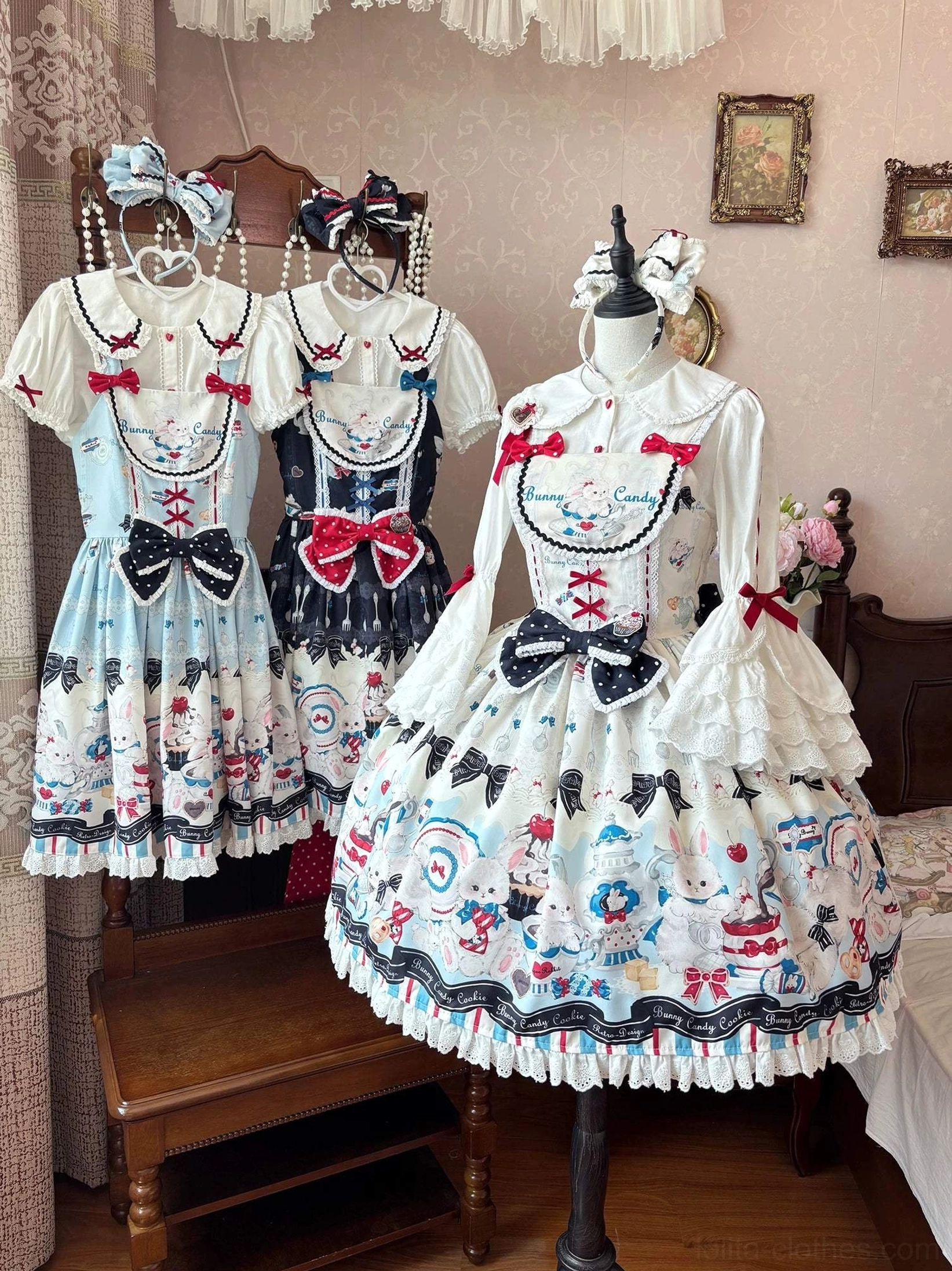 Sweet Lolita OP overall proper dress halter strap detail removable neckline adjustment styling