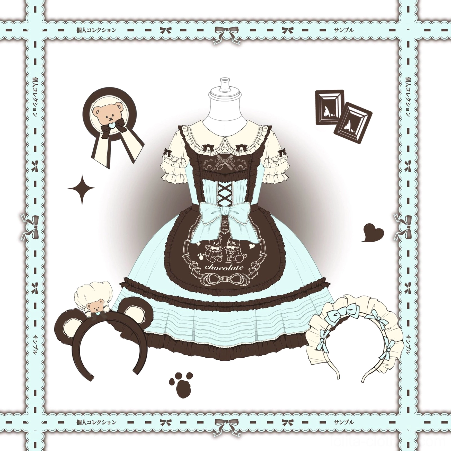 Sweet lolita themed petticoat collection display, showing multiple volumes and colors for customizing maid JSK dress silhouette