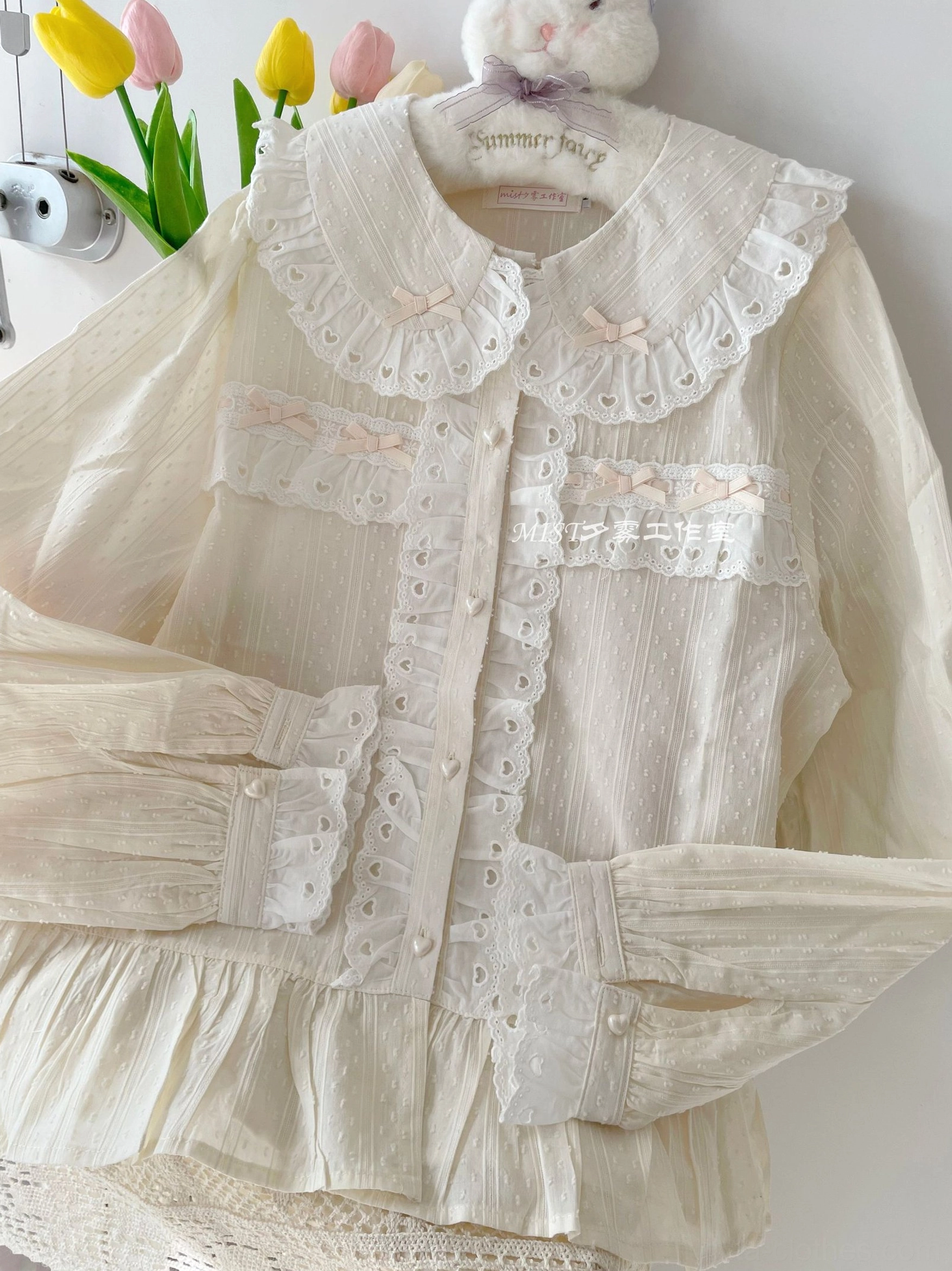Sweet lolita doll collar blouse pink white color option romantic aesthetic puff sleeves