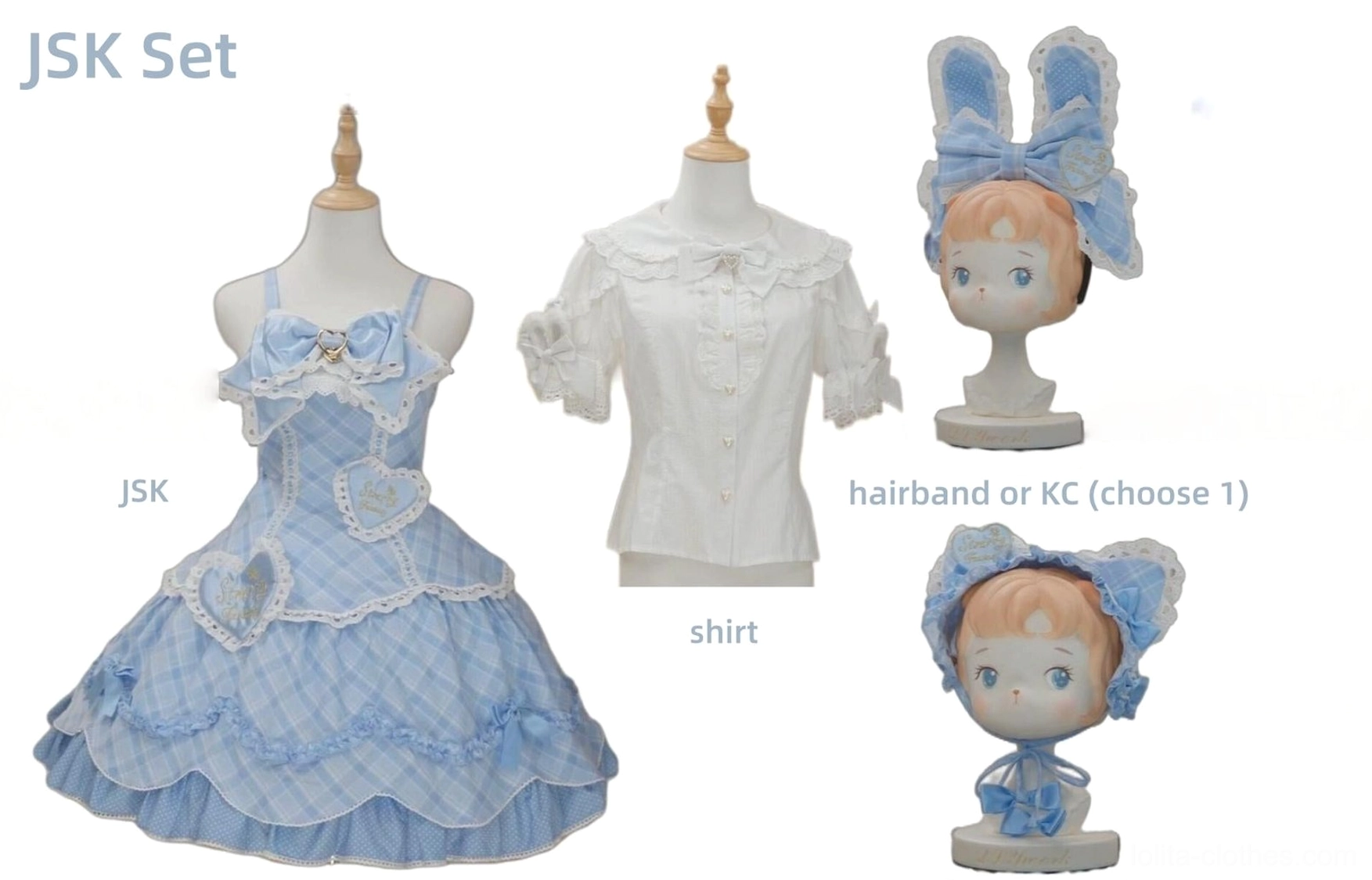Sweet lolita plaid JSK jumper skirt dress layered construction showing ruffled lace underskirt elastic waist band back shirring adjustable shoulder straps and side pocket detail for functional lolita design