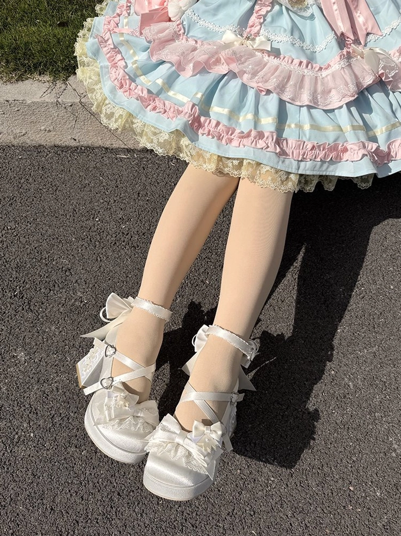 Sweet lolita platform heel shoes featuring adjustable ankle straps buckle closures and customizable decorative elements for personalized fit and styling