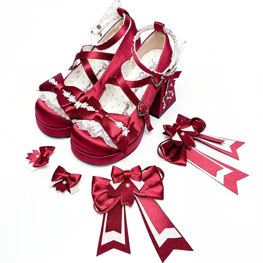 Sweet lolita platform heel shoes material composition showcasing premium satin upper durable rubber sole foam latex insole quality construction