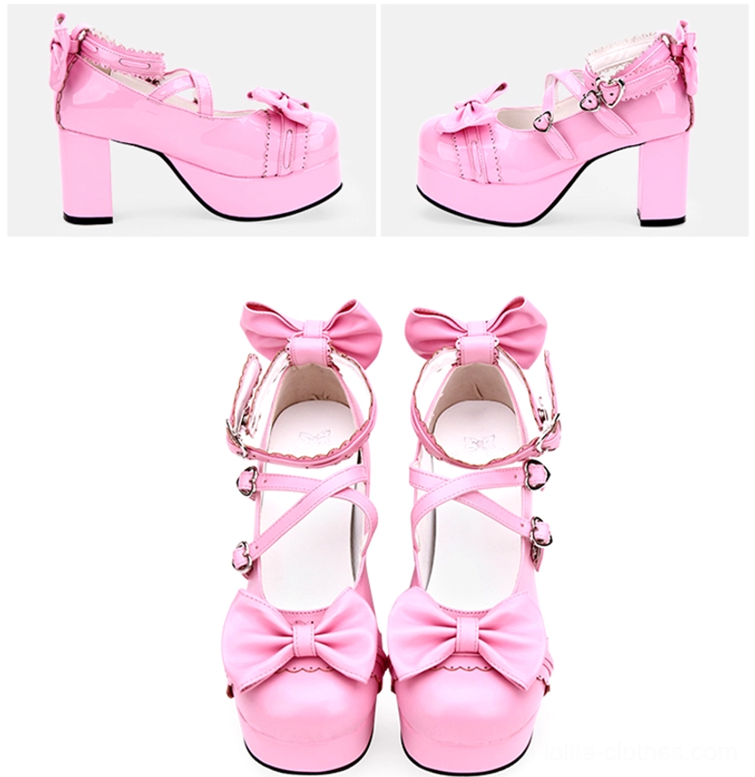 Sweet lolita platform heels bow and buckle craftsmanship close-up detail metal hardware quality showcase