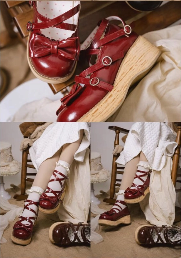 Sweet lolita platform Mary Jane shoes comparison of high heel and low heel height options side by side