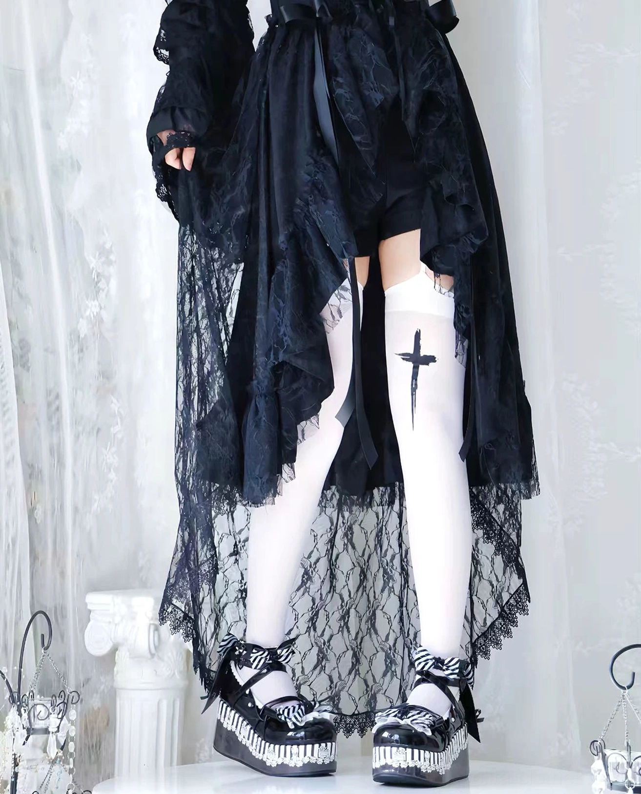 Sweet lolita platform Mary Jane shoes rubber imitation leather outsole and platform heel texture providing slip resistance, traction, and distinctive platform silhouette