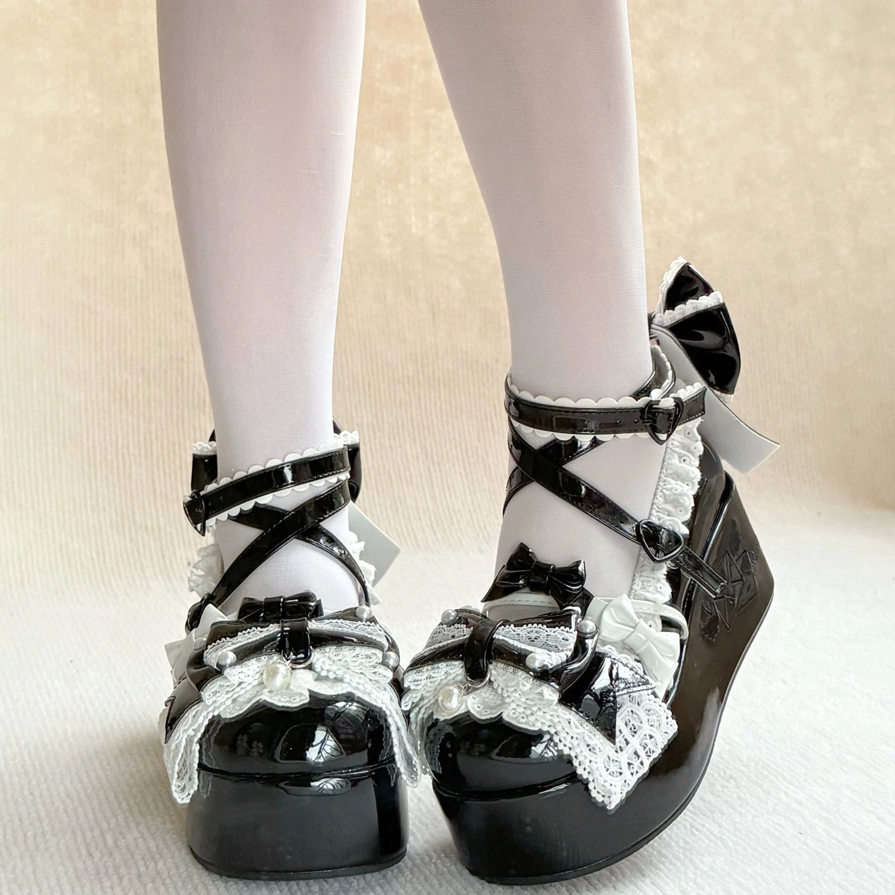 Sweet Lolita platform shoes color swatch display showing all available colorways with true color representation for selection and purchase decision making