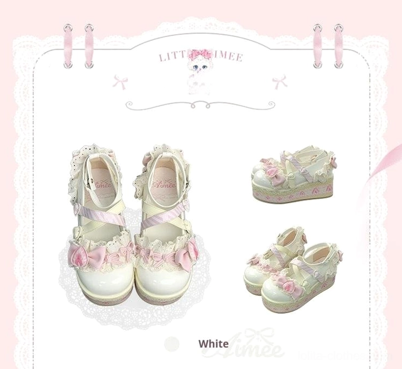 Sweet lolita platform shoes packaging and presentation showing dust bag storage and shoe tree inclusions for proper care and maintenance