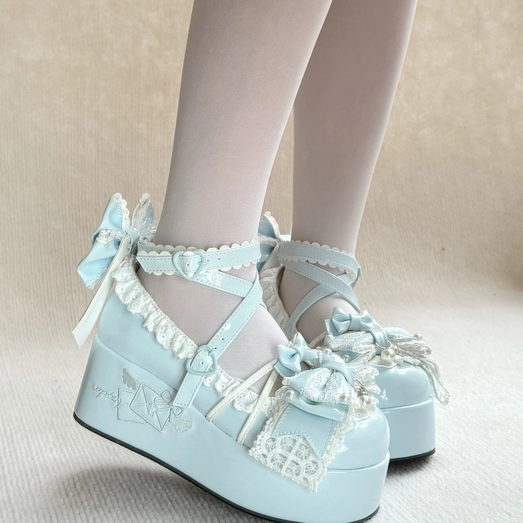 Sweet Lolita platform shoes packaged presentation showing product packaging, quality assurance, pre-order item information, and premium presentation for Lolita fashion enthusiasts