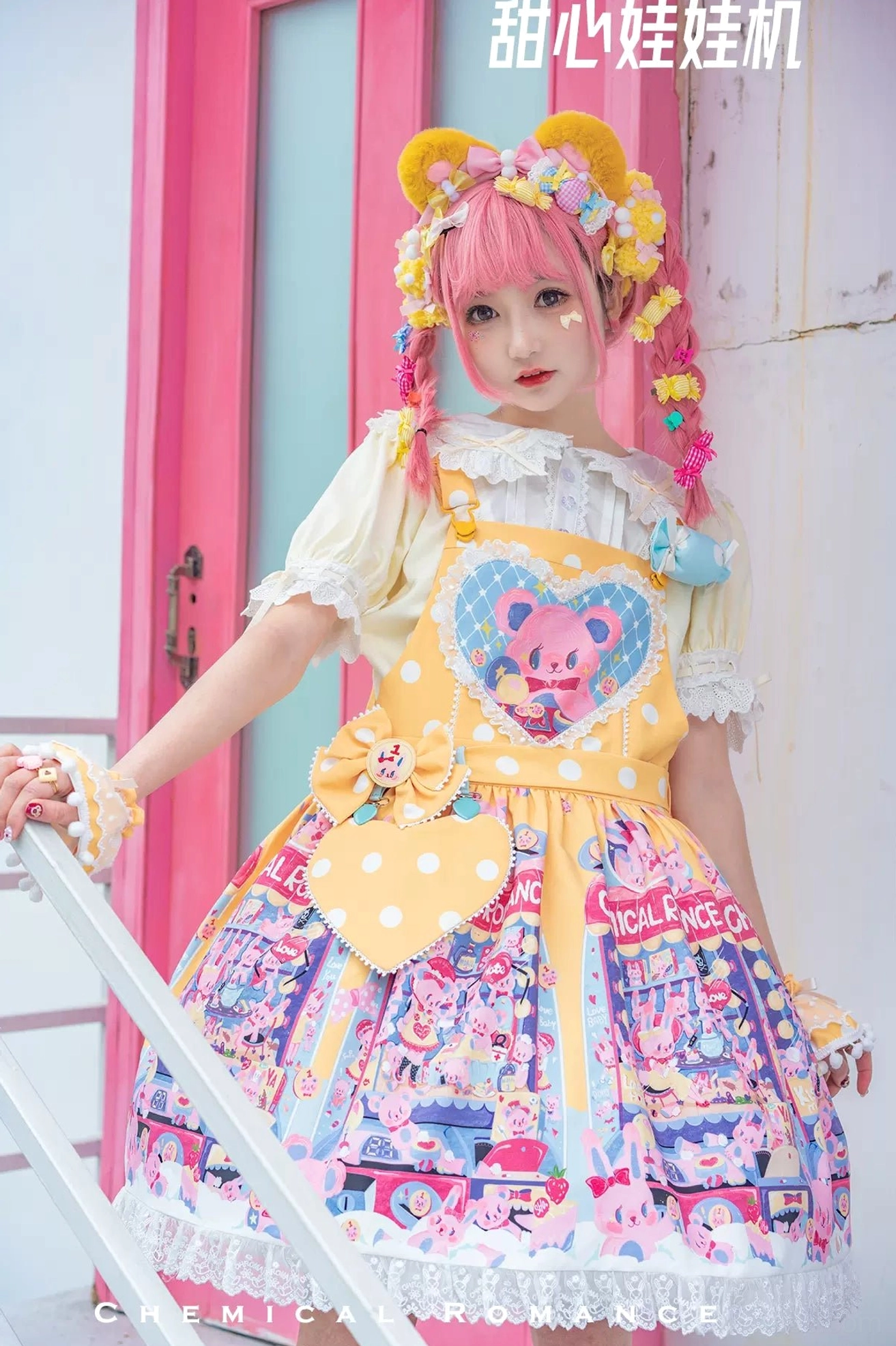 Sweet lolita printed salopette jsk kawaii cute character print full body view
