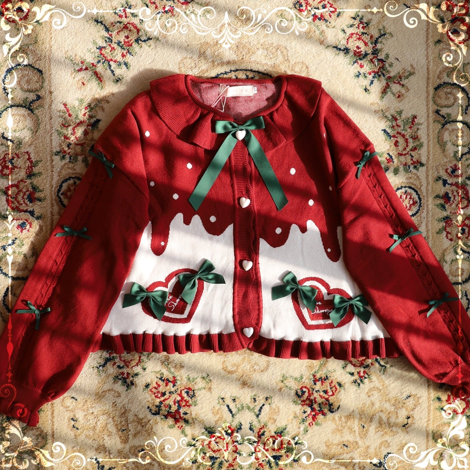 Sweet Lolita puff sleeve cardigan coat burgundy color option standalone product view
