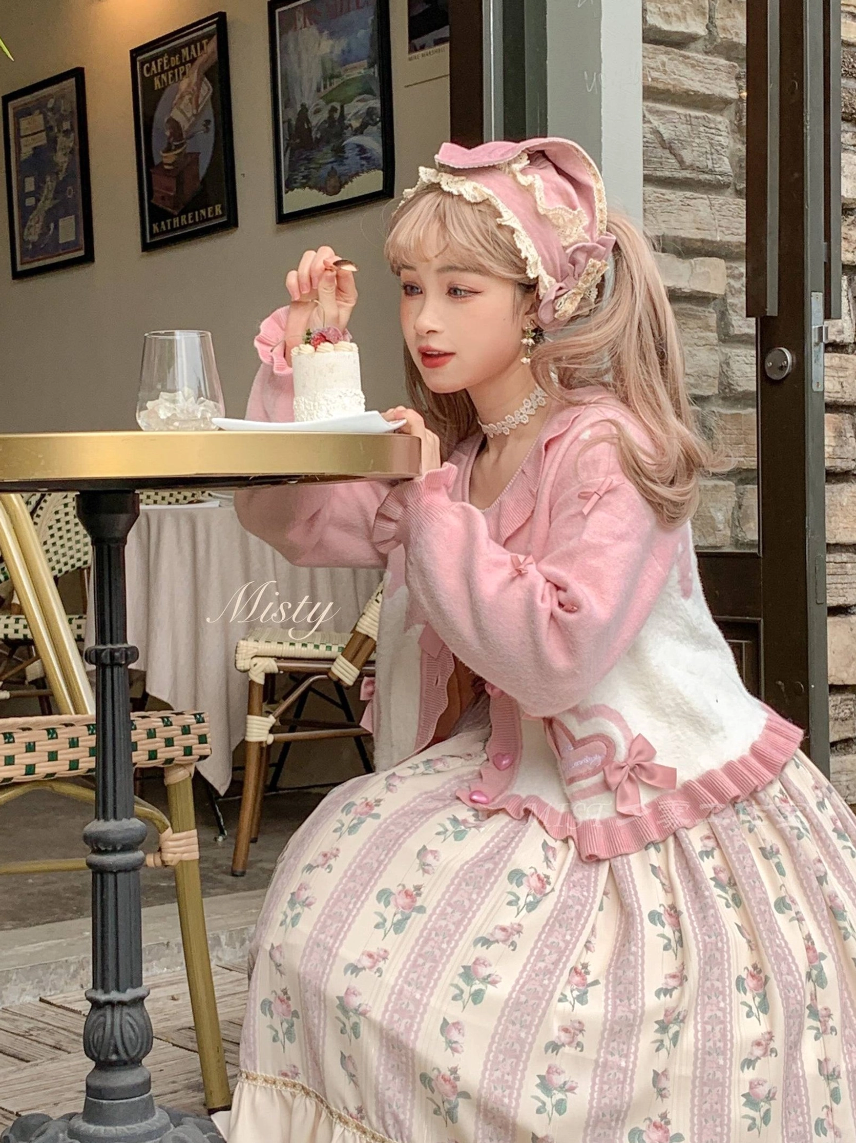 Sweet Lolita puff sleeve cardigan coat butter yellow color option with bow decoration display