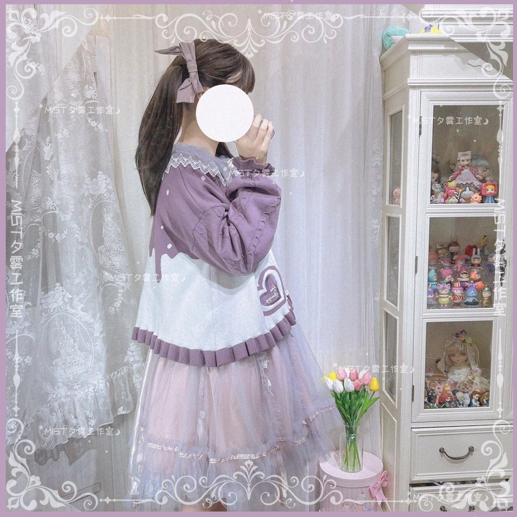 Sweet Lolita puff sleeve cardigan coat casual daily coordinate with printed Lolita dress
