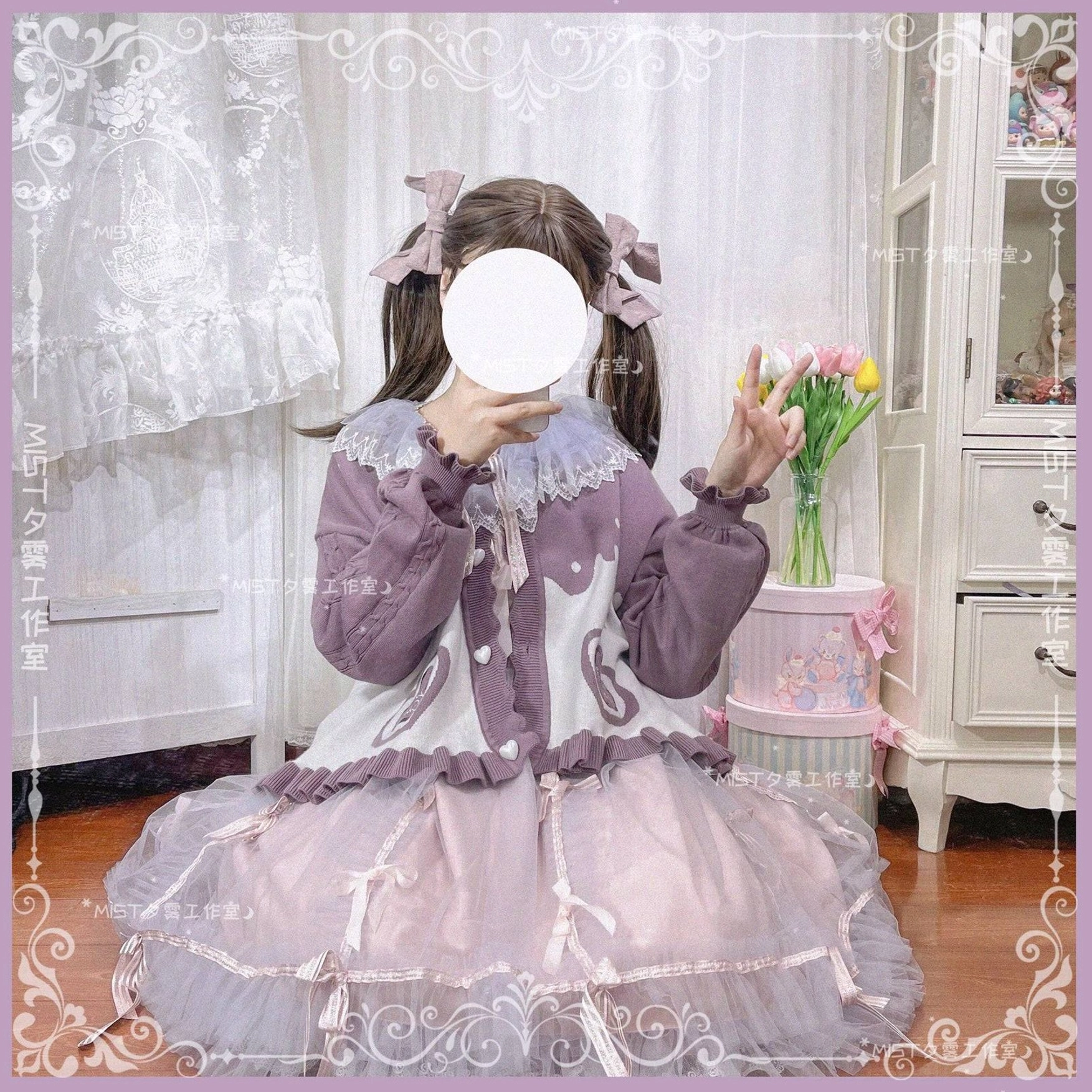 Sweet Lolita puff sleeve cardigan coat flatlay display showing details and construction