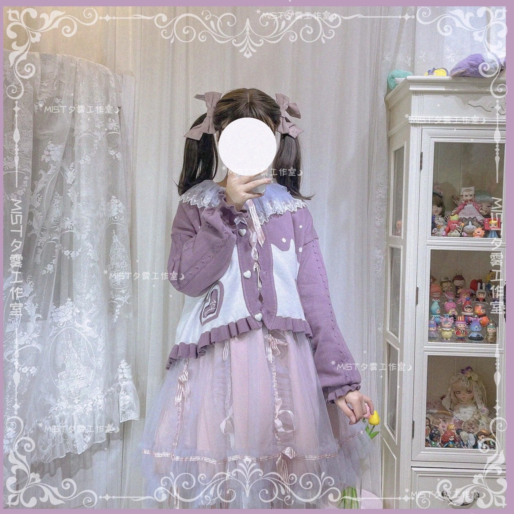 Sweet Lolita puff sleeve cardigan coat with frilly socks and lolita shoes styling suggestion