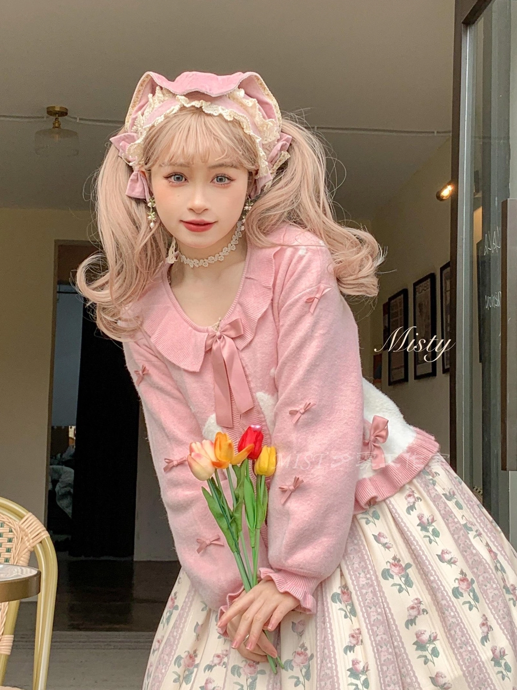Sweet Lolita puff sleeve cardigan coat full length display standing pose showing silhouette and proportion