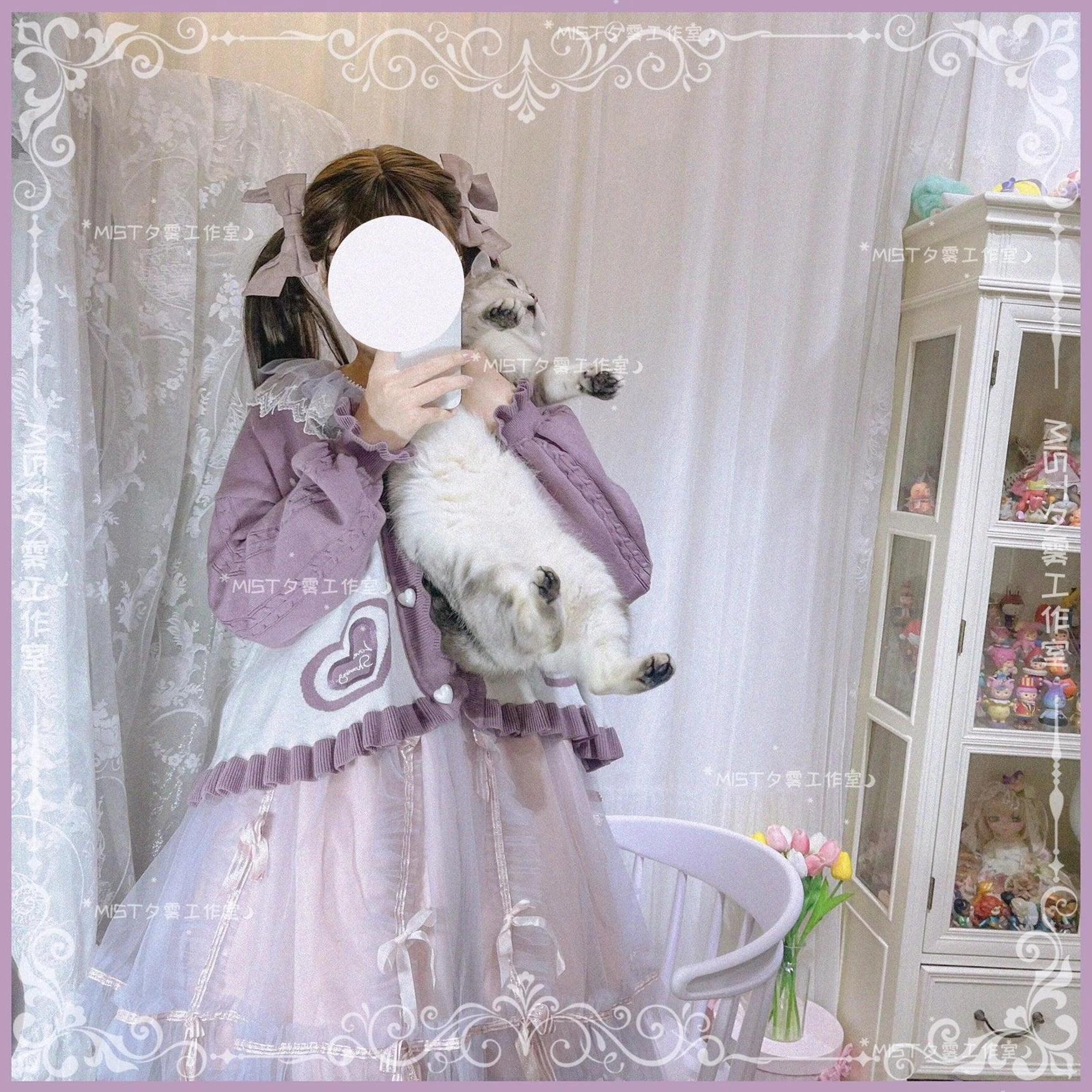 Sweet Lolita puff sleeve cardigan coat size guide visual showing different sizes on model