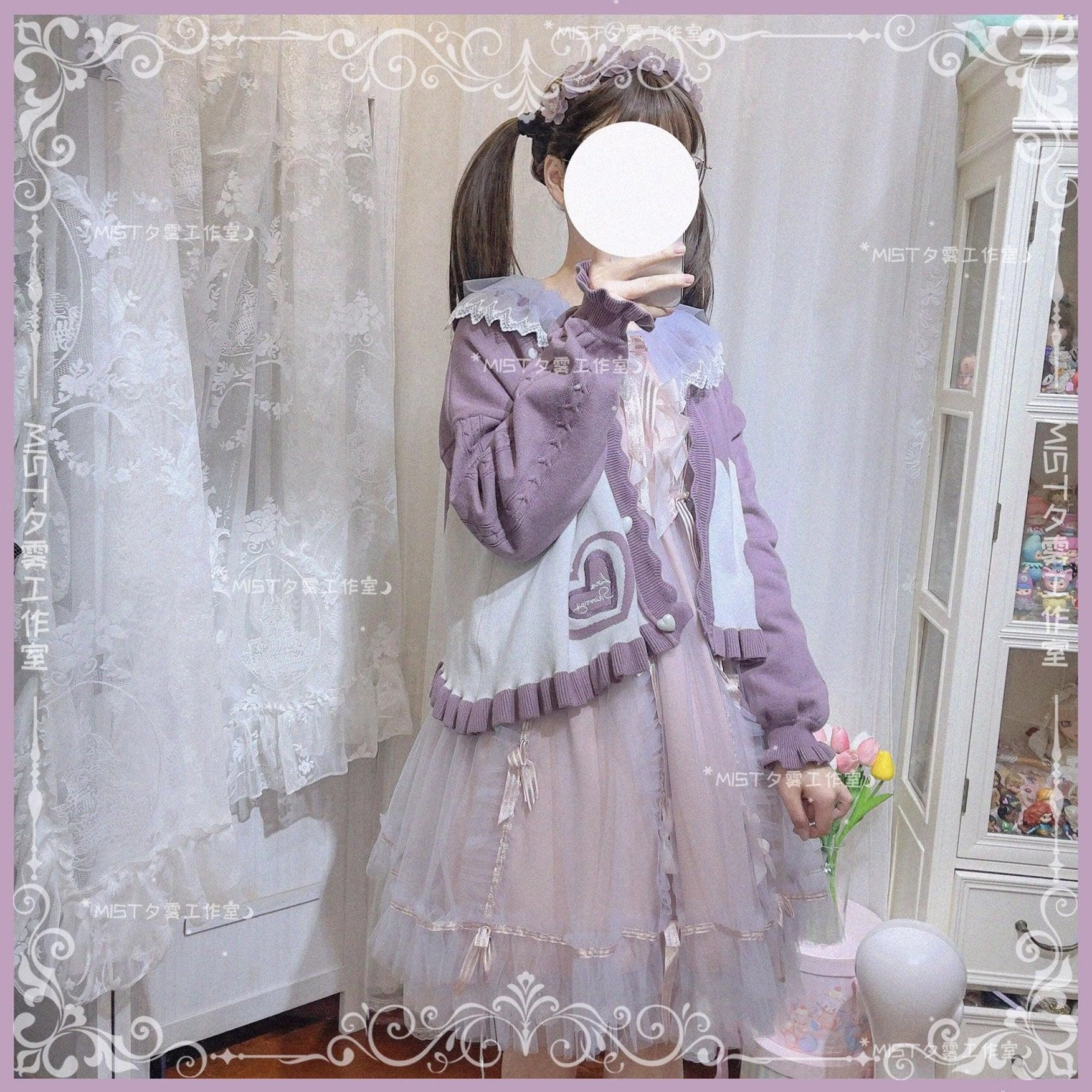 Sweet Lolita puff sleeve cardigan coat winter coordinate styling with petticoat and dress