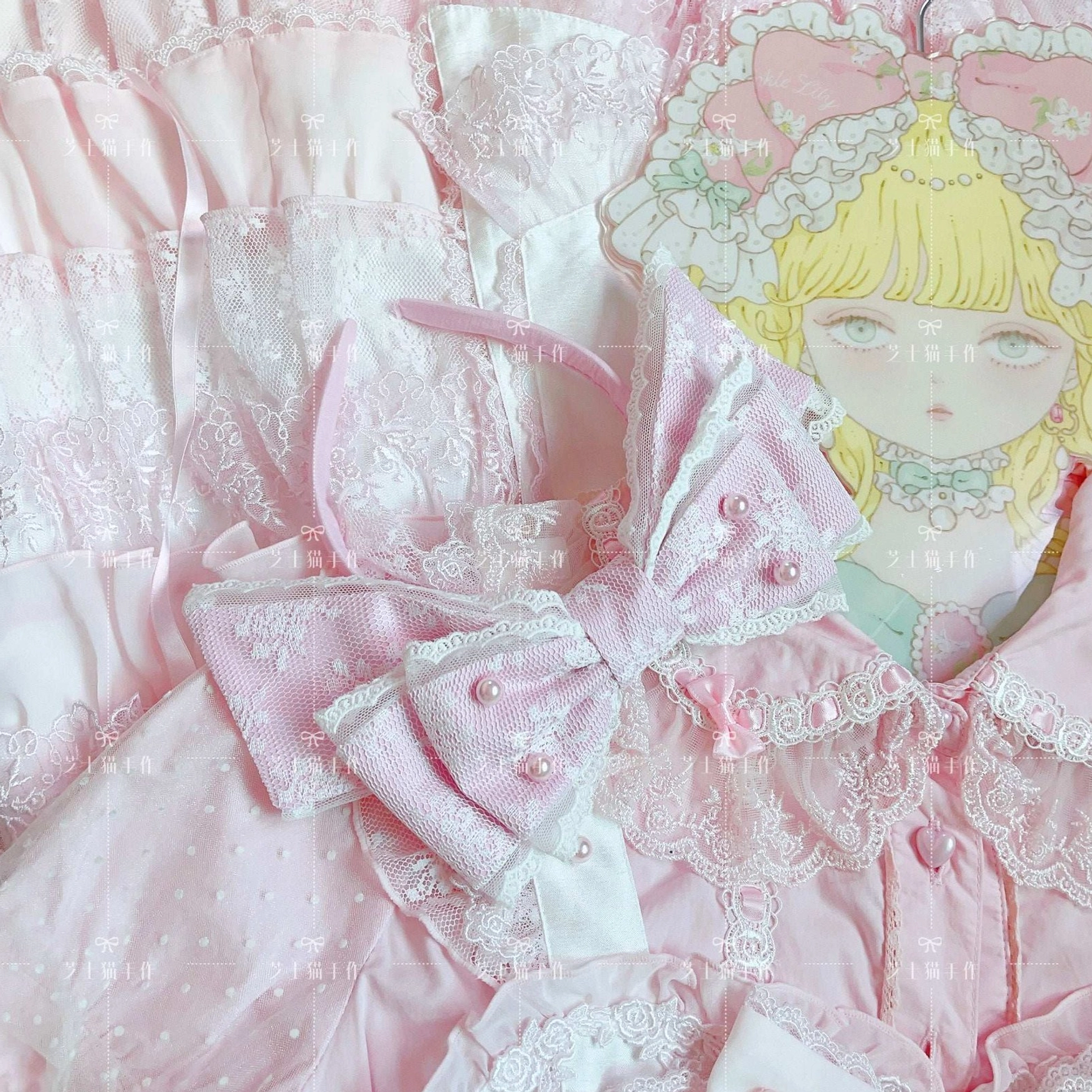 Pure white sweet lolita pearl bow KC headband ethereal innocent color for fairy-tale inspired coordinates
