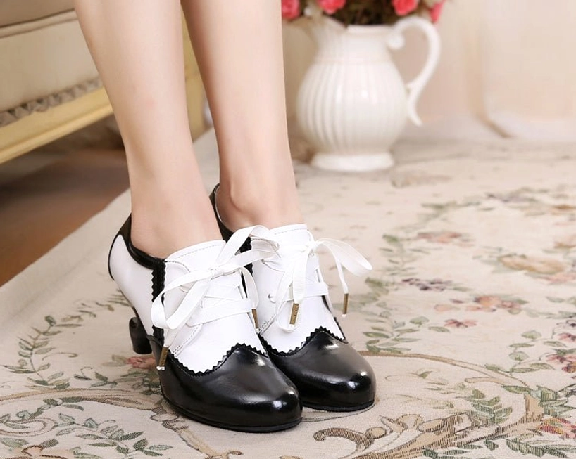 Sweet Lolita retro Mary Jane heels with six color variations including pastel pink, cyan blue, white, nude beige, black, and deep brown for coordinate versatility