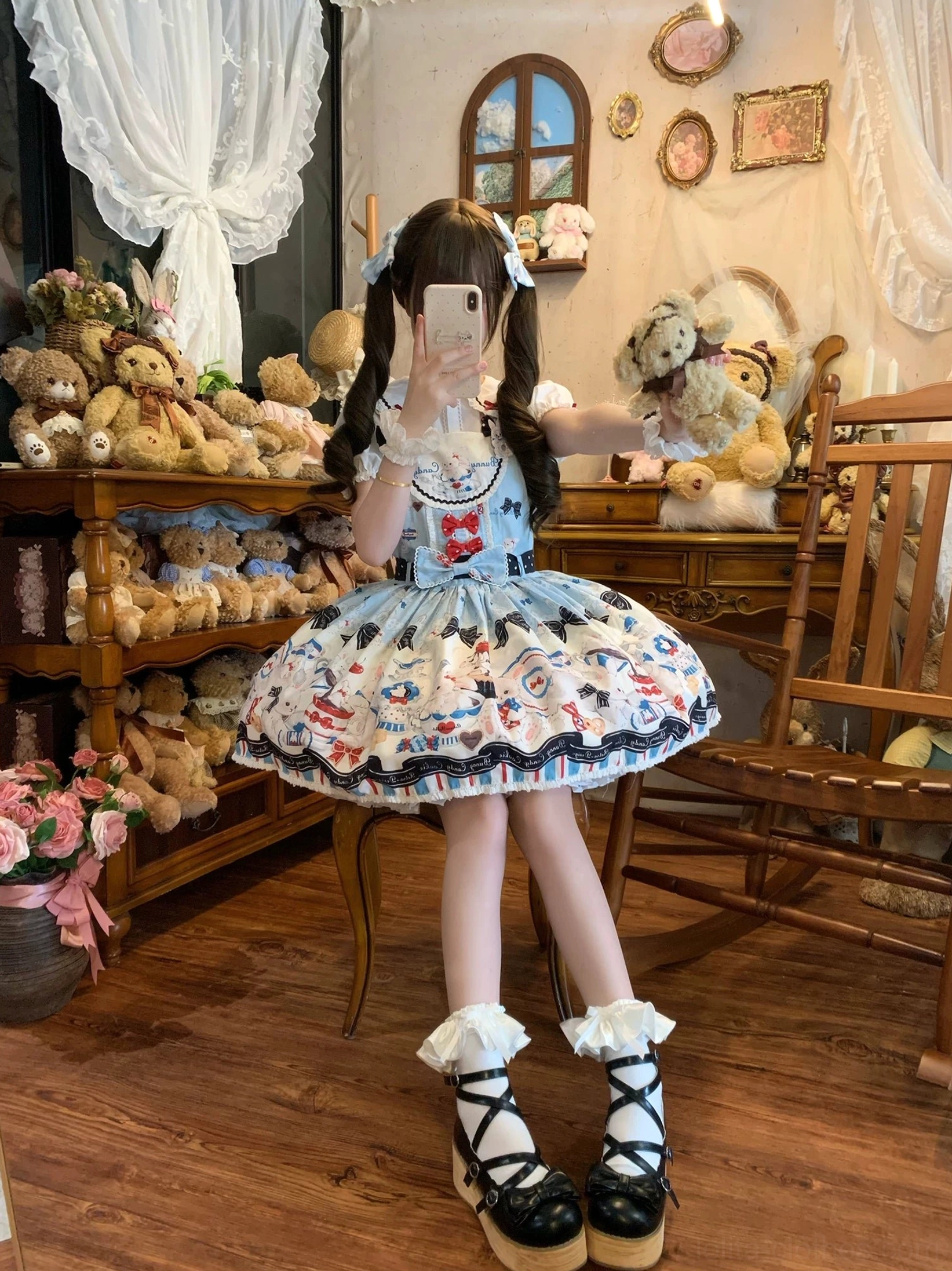 Sweet Lolita Salopette dress shoulder strap detail length-adjustable suspender fitting
