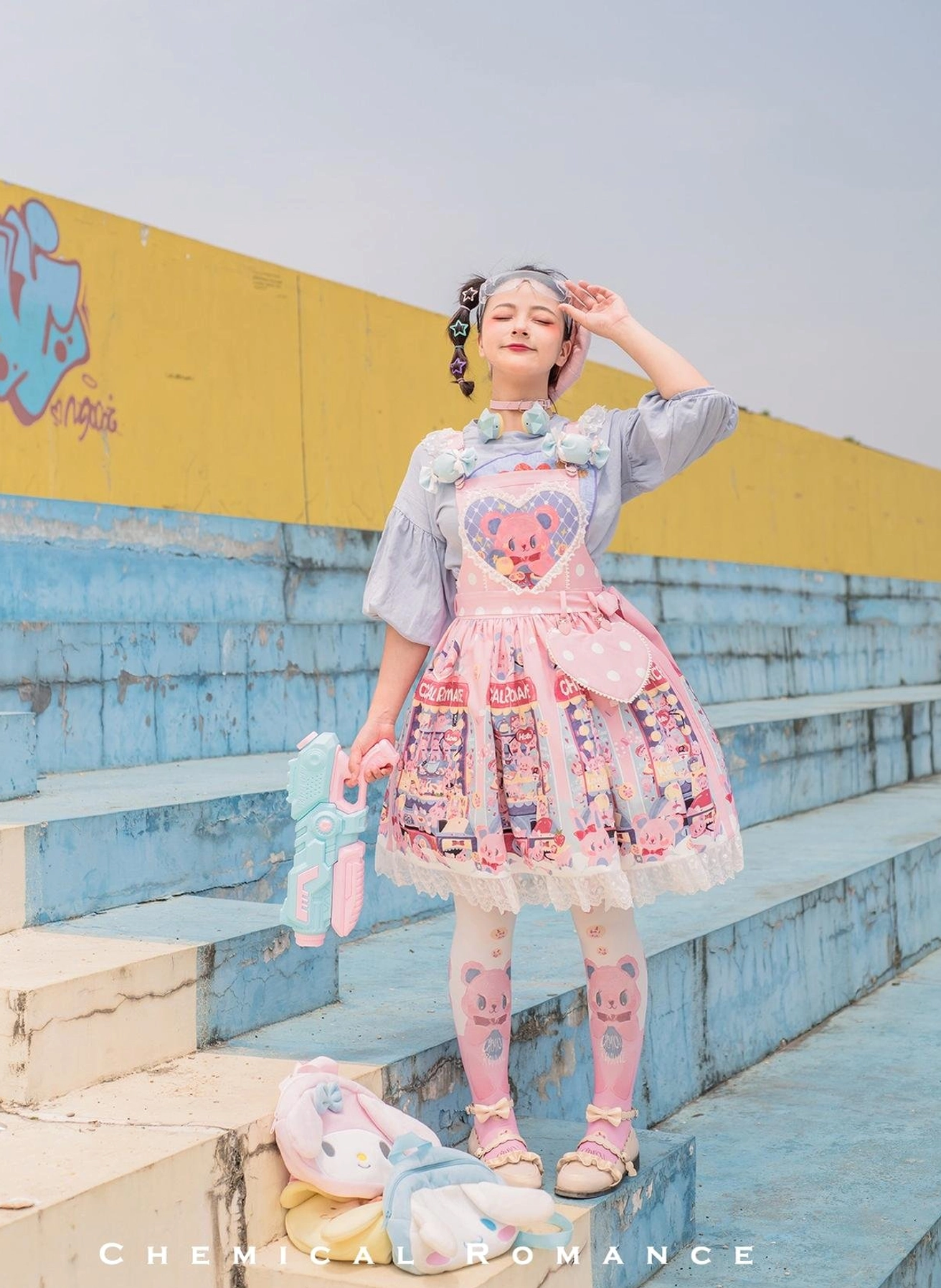 Sweet lolita salopette heart bear print kawaii culture fashion design inspiration