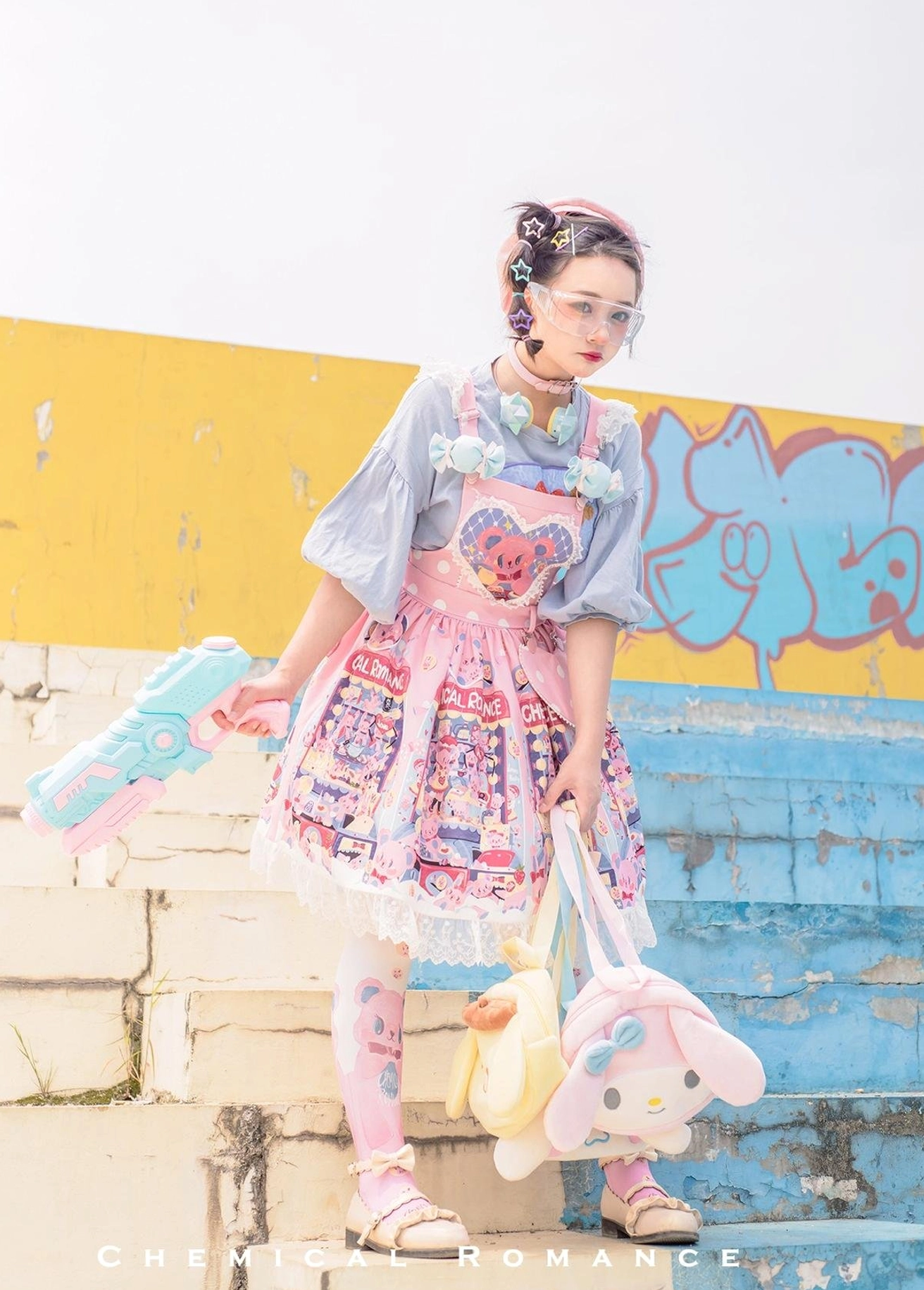 Sweet lolita salopette jsk cartoon print all over pattern cute character design