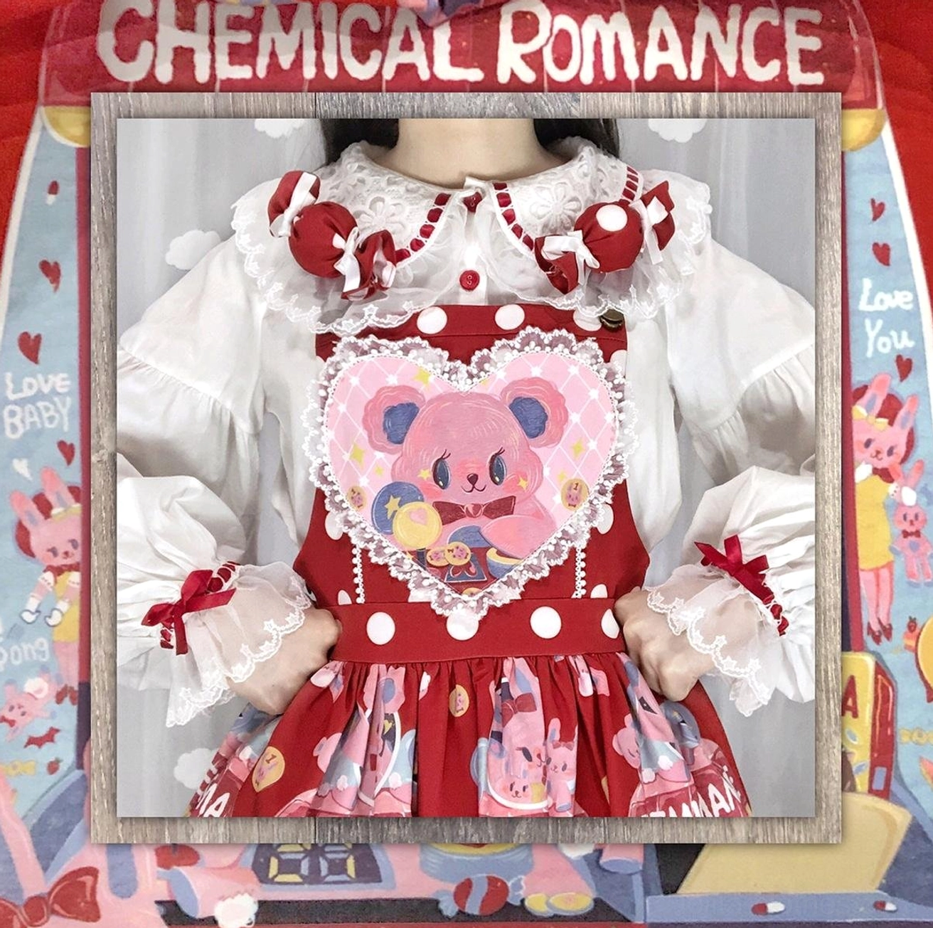 Sweet lolita salopette jsk collection display flat lay photography styling