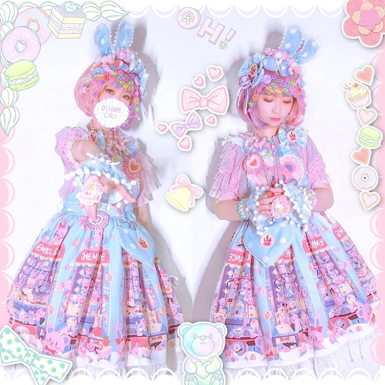 Sweet lolita salopette jumper skirt cute character print cute culture fashion