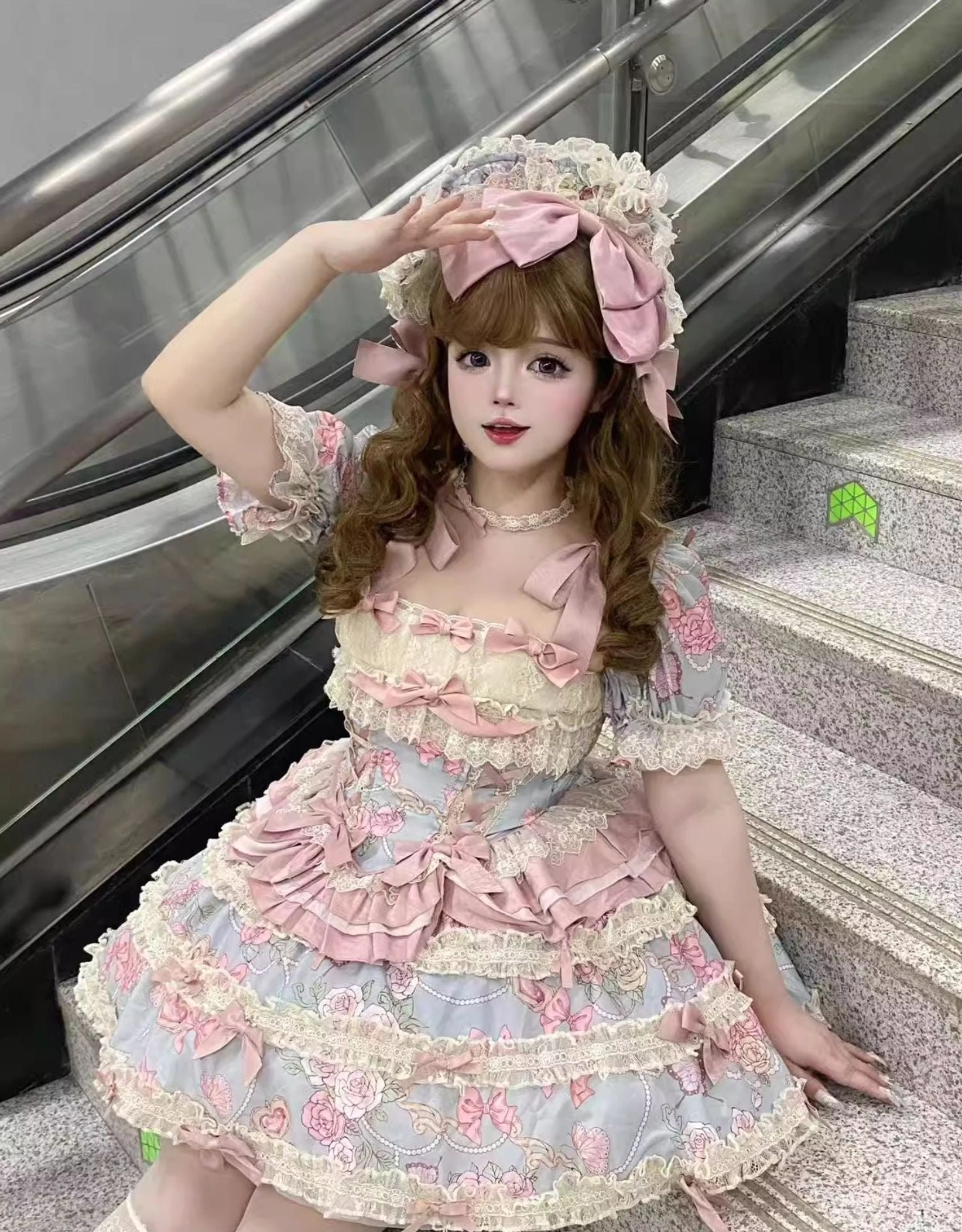 Sweet lolita short skirt tiered ruffle silhouette component with removable bow