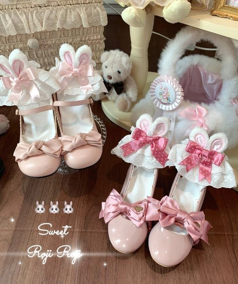 Sweet lolita socks collection color swatches multiple variants bunny ear ribbon bow combinations white base pastel and polka dot options
